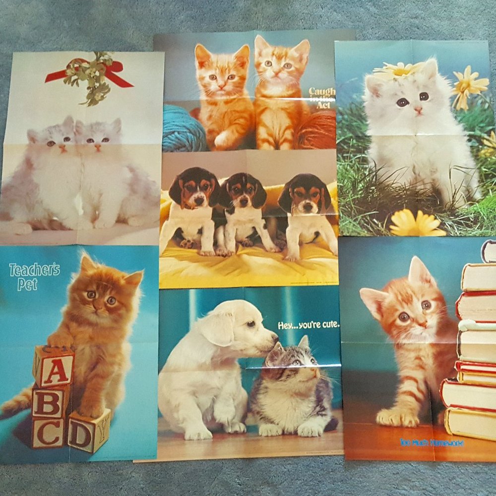 Vintage Book Club Posters 1970's Kittens/Puppies **AS IS**